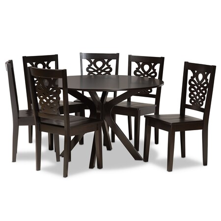 Baxton Studio Liese Modern and Contemporary Transitional Dark Brown Finished Wood 7-Piece Dining Set 177-11381-10894-Zoro